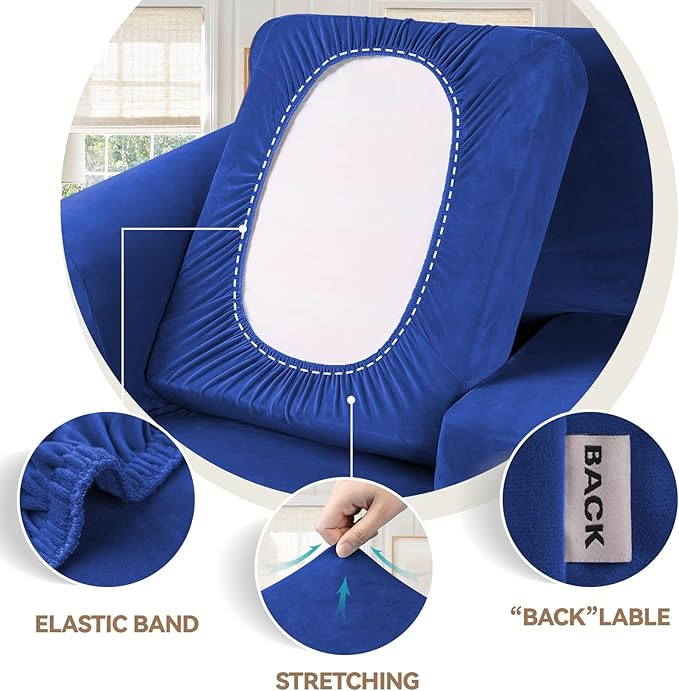 WEERRW 4 Pieces High Stretch Couch Covers for 3 Cushion Couch Sofa Slipcovers, Washable Furniture Protector with Non Slip Elastic Bottom, Feature Soft and Thick Plush Fabric, Royal Blue, Large