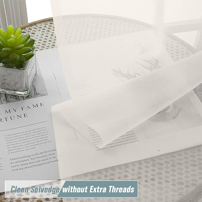 Ivory Sheer Curtains 120 Inches Long 2 Panels, Extra Long Light Filtering Modern Window Curtains for Sliding Glass Door, Rod Pocket Voile Drapes for Living Room Bedroom, 2x42Wx120L Inches