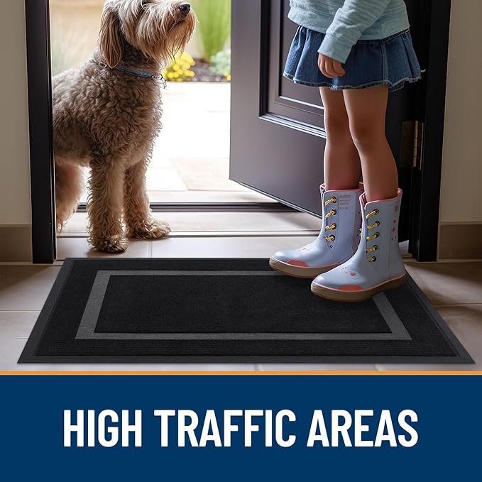 OLANLY Front Door Mat Indoor Outdoor Entrance, Waterproof All-Season, All-Weather Doormat, Sturdy Natural Rubber, Fade Resistant, Low Profile, Easy Clean Patio Porch Entryway Mat, 47x30, Black