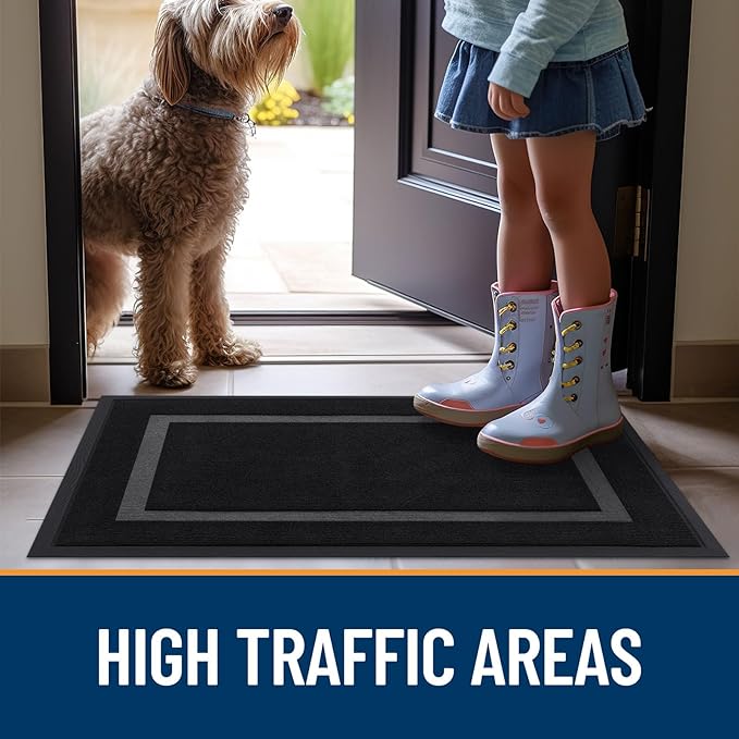 OLANLY Front Door Mat Indoor Outdoor Entrance, Waterproof All-Season, All-Weather Doormat, Sturdy Natural Rubber, Fade Resistant, Low Profile, Easy Clean Patio Porch Entryway Mat, 59x30, Black