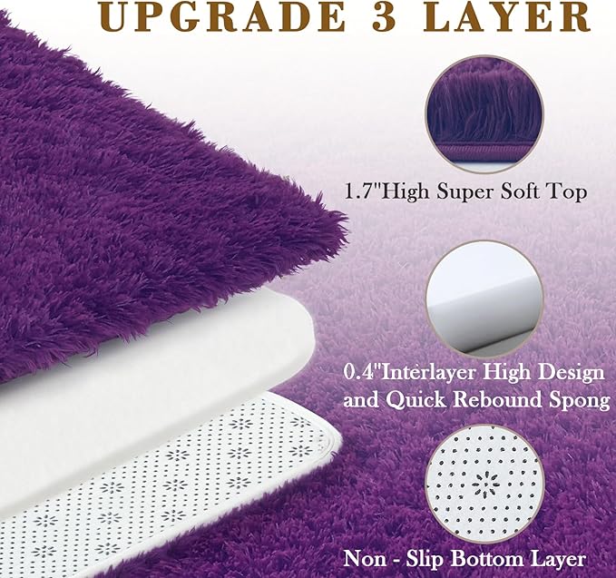 Rugs for Living Room 6x9, Alfombras para Salas Shag Large Plush Soft Area Rug, Shaggy Carpets for Bedroom, Kids Boys Girls Home Decor Aesthetic(Grape Purple, 6 x 9)