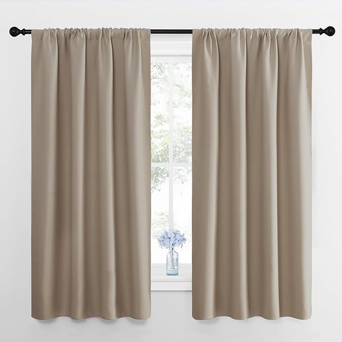NICETOWN Blackout Curtains for Bedroom, Blackout Curtain Panels, Taupe, 1 Pair, 42 by 45-inch, Window Treatment Energy Saving Thermal Insulated Solid Rod Pocket Blackout Drapes/Draperies