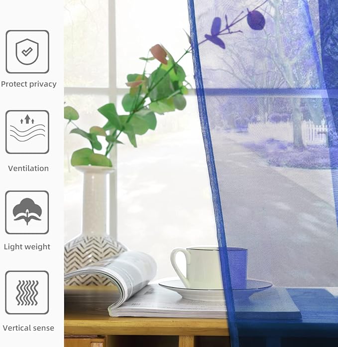 SpaceDresser Sheer Voile Window Treatment Rod Pocket Curtain Panels for Kitchen Bedroom Living Room Drapes Sunlight Filtering Privacy Semi Home Decor Assorted Colors Sizes (Sapphire, 52 W x 72 L)