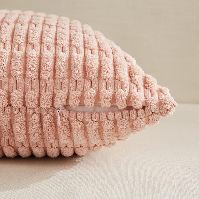 Fancy Homi 4 Packs Boho Pink Decorative Throw Pillow Covers 14x14 Inch for Living Room Couch Bed Sofa, Rustic Modern Farmhouse Home Decor, Soft Plush Corduroy Cute Square Cushion Case 35x35 cm