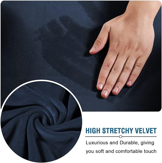H.VERSAILTEX Modern Velvet Plush 4 Piece High Stretch Sofa Slipcover Sofa Cover Furniture Protector Form Fit Luxury Thick Velvet Sofa Cover for 3 Cushion Couch Width Up to 90 Inch (Sofa,Navy)