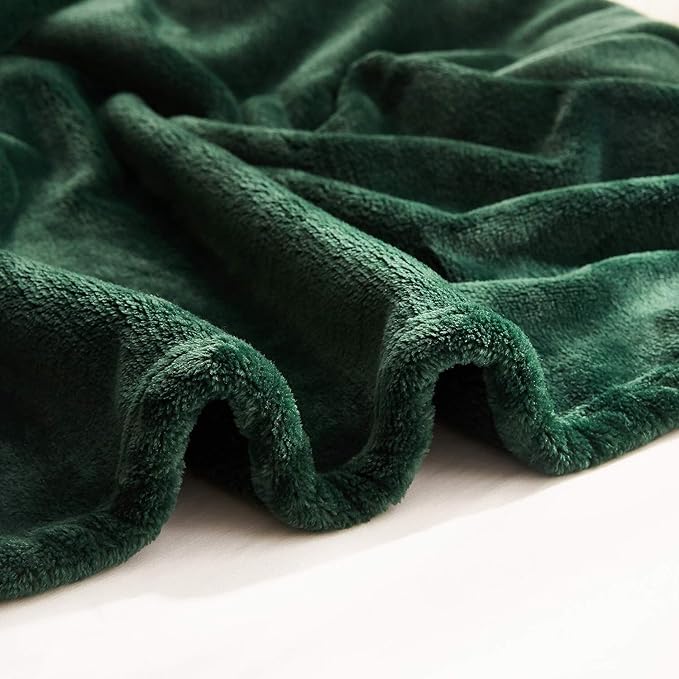 TASTHROW Large Flannel Fleece Throw Blanket, 60×80 Inch - Cozy Lightweight Thick Blanket - All Seasons Suitable for Women, Men and Kids (Dark Green)