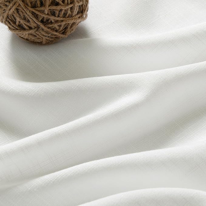 Nanspring Linen Curtains 84 Inch Length 2 Panels Set,Ivory - Back Tab Pocket Flax Linen Cotton Textured Curtains for Living Room Dining Room Cream White Natural Light Filtering Window Drapes 52X84