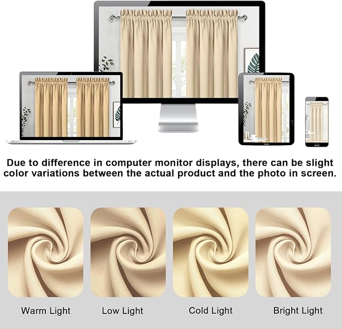 DWCN Blackout Curtains for Living Room Thermal Insulated, Energy Saving & Noise Reducing Bedroom Curtains, Beige, W 70x L 84 Inch, Set of 2 Rod Pocket Curtain Panels