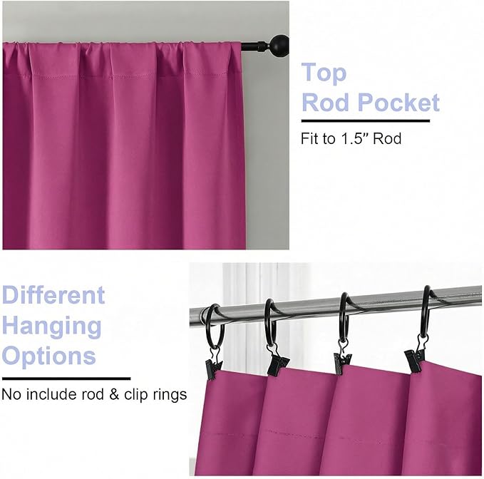 Simplebrand Ava Hot Pink Blackout Curtains for Bedroom 96 Inches Long 2 Panels, Solid Thermal Insulated, Energy Saving Nursery Window Treatment Curtains Blackout Drapes, W40 x L96 Inch, Hot Pink