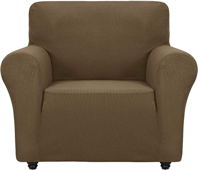 ZNSAYOTX Super Stretch Chair Slipcover Universal Sofa Chair Covers for Living Room Dogs Pet Furniture Protector Spandex Armchair Slipcovers with Anti Slip Foam Sticks (Brown, Chair)