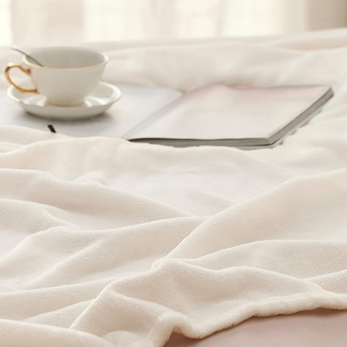 Bedsure GentleSoft Fleece Throw XL Blanket Cream - 300GSM Soft Lightweight Plush Cozy Blankets for Bed, Sofa, Couch, Travel, Camping, 50x70 inches