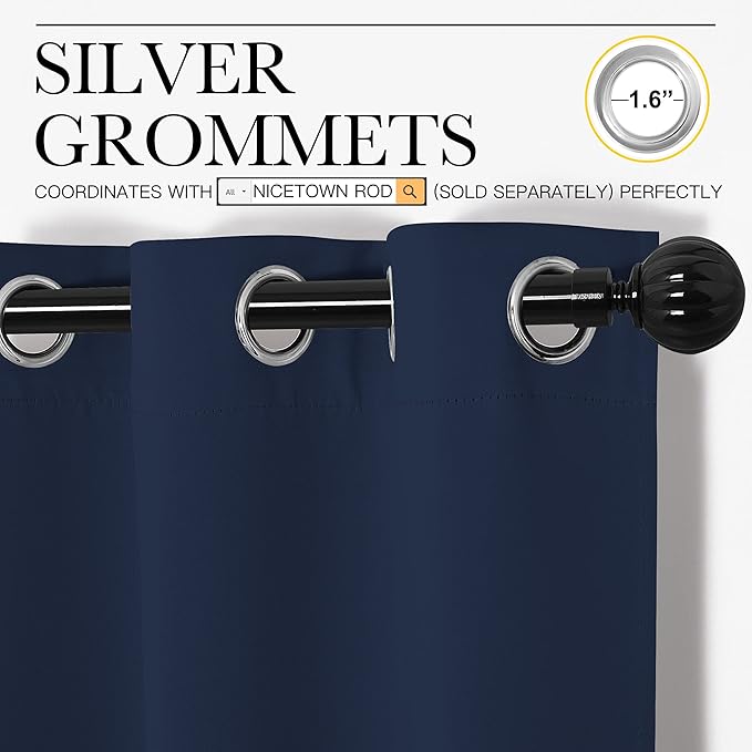 NICETOWN Navy Blackout Curtains for Sliding Door - 55 by 90, 2 Pieces, Blocking Out Sunlight Window Treatment Modern Design Grommet Curtain Panels for Dining Room