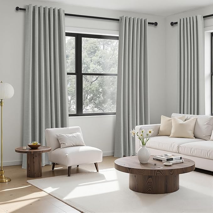 Topfinel 92 Inch Linen 100% Blackout Curtains 2 Panels for Living Room Bedroom Thermal Insulated Total Black Out Linen Drapes with Back Tab Room Darkening Charcoal Grey Window Curtains 52x92