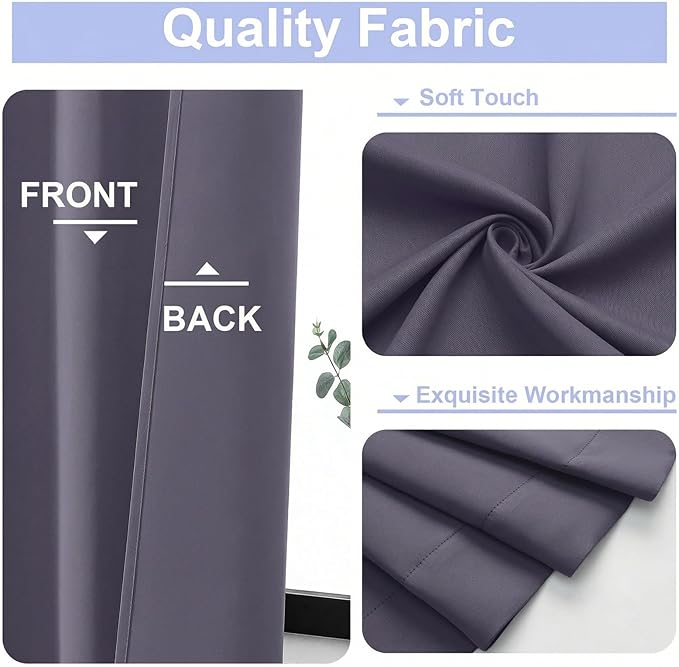 Simplebrand Ava Blackout Curtains for Patio 108 Inches Long 2 Panels Set, Solid Thermal Insulated Room Darkening Rod Pocket Window Treatment Curtains Blackout Drapes, W50 x L108 Inch, Greyish Purple