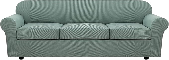 H.VERSAILTEX 4 Piece Stretch Sofa Covers for 3 Cushion Couch Covers for Living Room Furniture Slipcovers (Base Cover Plus 3 Seat Cushion Covers) Upgraded Thicker Jacquard Fabric (XL Sofa, Sage)