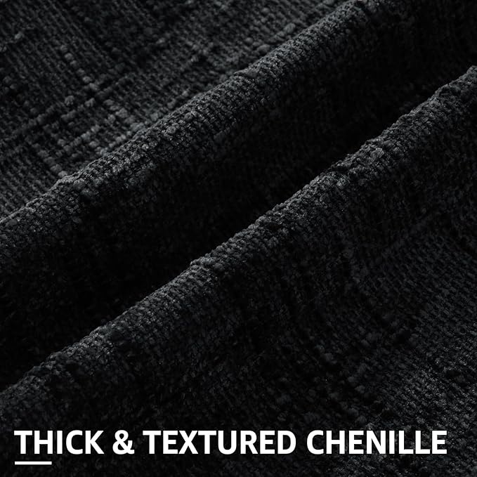 decorUhome Black Chenille Euro Sham Throw Pillow Covers 24x24 Set of 2 Textured Soft Cozy Slubby Couch Pillow Covers Modern Farmhouse Boho Decorative Pillow Cases for Bed Sofa Living Room