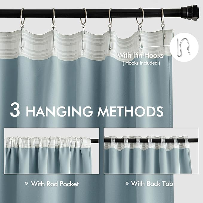 MIULEE Slate Blue Back Tab Blackout Curtains 63 Inch Length 2 Panels Set for Living Room Bedroom Privacy, Rod Pocket/Pinch Pleat Thermal Insulated Room Darkening Pleated Light Blocking Drapes