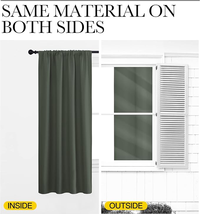 NICETOWN Bedroom Curtains Blackout Draperies - All Season Thermal Insulated Solid Rod Pocket Top Blackout Curtains/Drapes for Kid's Room (Dark Mallard, 1 Pair, 34 x 36 Inch)