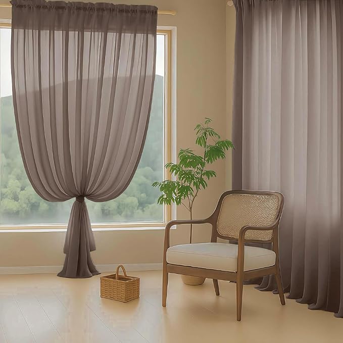 Chocolate Sheer Curtains for Window 96 Inches Long 2 Panels Set, Soft Airy Light Filtering Voile Sheer Curtains for Living Room Bedroom, Dual Rod Pocket Elegant Window Drapes, 2x42Wx96L Inches