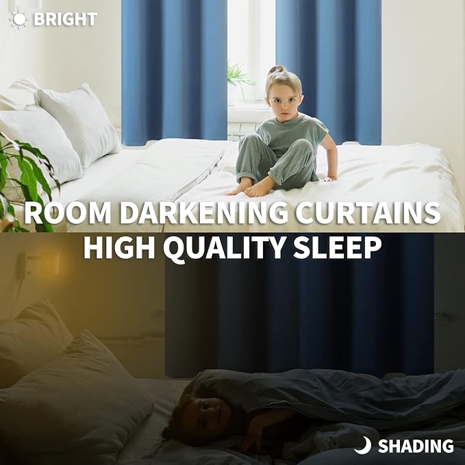 BGment Blackout Curtains for Bedroom - Grommet Thermal Insulated Room Darkening Curtains for Living Room, Set of 2 Panels, Each 46 x 72 Inch, Faded Denim