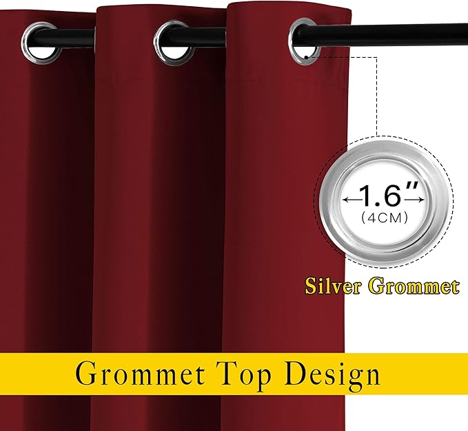 NICETOWN Red Kitchen Curtains for Christmas, Thermal Insulated Grommet Blackout Short Window Treatments Thermal Curtains for Bedroom, 2 Panels, W52 x L36
