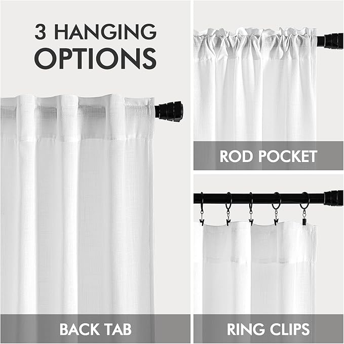 MIULEE White Linen Curtains 96 Inches Long 2 Panels for Bedroom Living Room, Soft Thick Linen Textured Back Tab Window Drapes Semi Sheer Light Filtering Rod Pocket Modern Farmhouse Decor