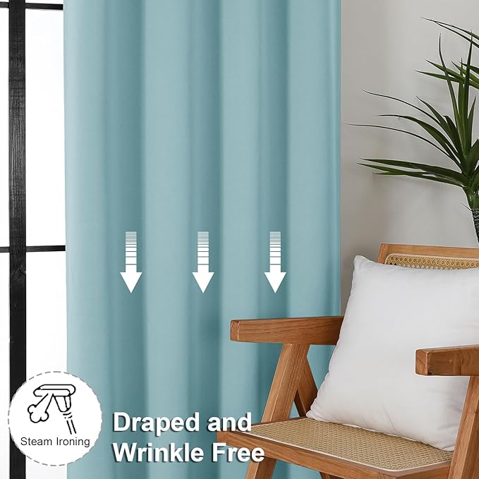 Simplebrand Ava Aqua Short Blackout Curtains for Bedroom 45 Inches Long 2 Panels Set, Solid Thermal Insulated, Energy Saving Window Treatment Curtains Blackout Drapes, W40 x L45 Inch, Aqua