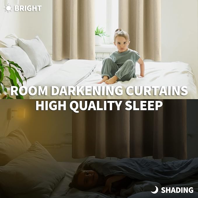 BGment Room Darkening Curtains for Bedroom - Grommet Thermal Insulated Window Treatments Light Blocking Curtains for Living Room, Set of 2 Panels, Each 46 x 72 Inch, Beige