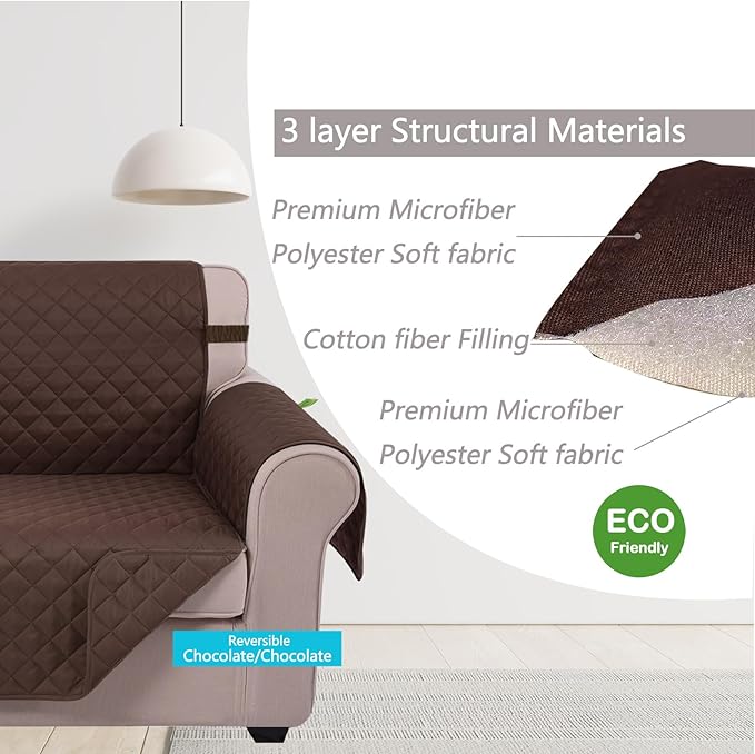 U-NICE HOME Recliner Chair Covers Reversible Chair Cover Pet Covers for Dogs with Elastic Straps Water Resistant Diamond Quilted (23''Armchair, Chocolate/Chocolate)