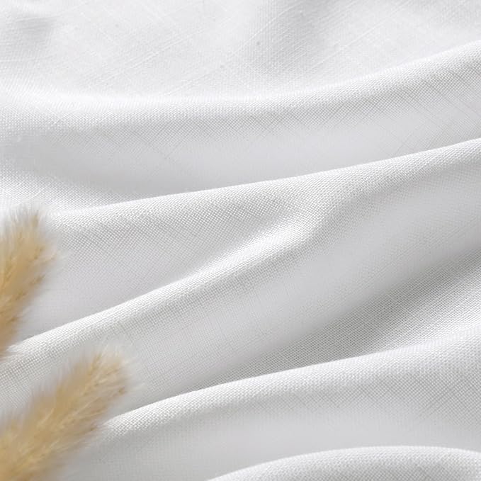 Nanspring White Linen Curtains Extra Long Back Tab Curtains 137 Inches Long for Living Room Farmhouse Light Filtering Semi Sheer Linen Drapes Ceiling to Floor for Large Window 2 Panels Set 52x137