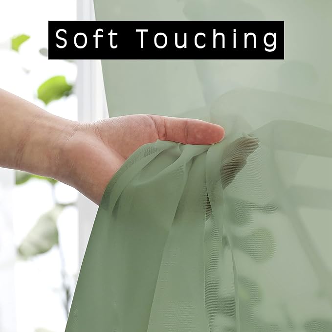 OWENIE Sheer Curtains Living Room 54 inches Long, Rod Pocket Curtain Sheers Bedroom, Light Filtering Voile Panels Drapes Basement Small Window Treatments 2 Panels, 42" W x 54" L, Sage Green