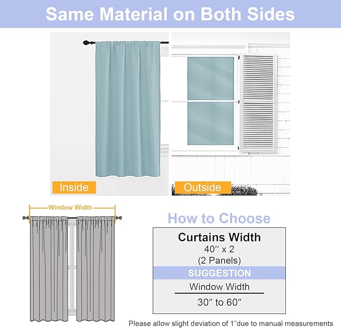 Simplebrand Ava Aqua Short 36 Inches Blackout Curtain 2 Panels Set, Half Window Rod Pocket Privacy Curtain Tiers for Kitchen, Curtains Blackout for Bathroom Shades, W40 x L36 Inch, Aqua