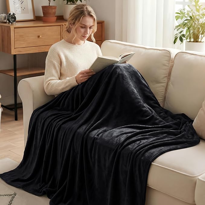Exclusivo Mezcla Fleece Blanket Twin Size for Bed, Super Soft and Warm, All Season, Cozy, Plush, Lightweight, 90x66 Inches, Black