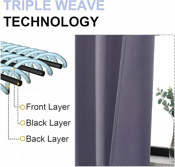Simplebrand Ava Blackout Curtains for Patio 108 Inches Long 2 Panels Set, Solid Thermal Insulated Room Darkening Rod Pocket Window Treatment Curtains Blackout Drapes, W50 x L108 Inch, Greyish Purple
