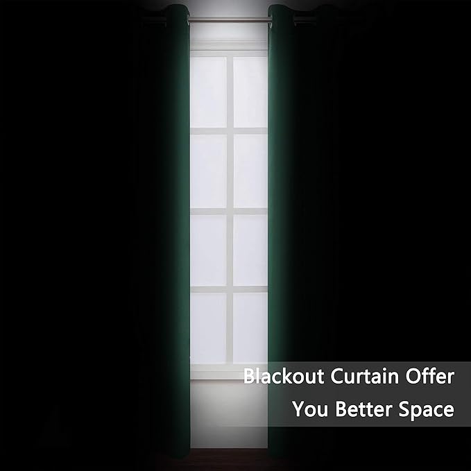 LEMOMO Dark Green Blackout Curtains/42 x 84 Inch/Set of Two Panels Grommet Bedroom Curtains