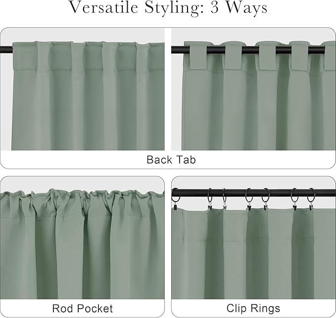 Pony Dance Small Blackout Curtains for Kitchen Windows, Short Drapes for Bathroom, Thermal Insulated Window Curtains Tiers for Basement, W 29 x L 36, Sage Green,2 PCS