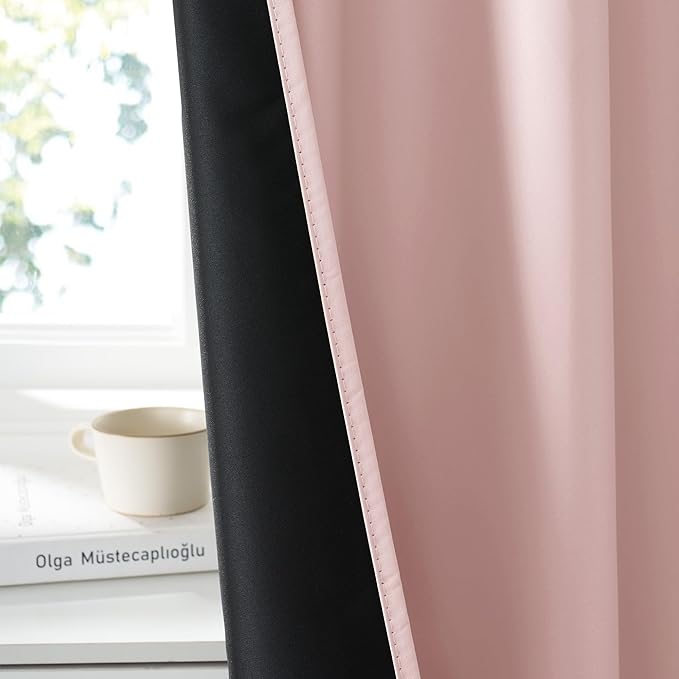 RYB HOME 100% Blackout Short Curtains for Small Window, Thermal Insulated Total Room Darkening Noise Reducing Curtains for Basement Bathroom RV Cars, 29 inches Wide by 24 inches Long, Baby Pink