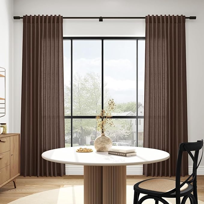 Cappuccino Linen Curtains for Living Room 105 Inches Long Light Filtering Semi Sheer Curtain Back Tab Rod Pocket Luxury Modern Rustic Home Decor Neutral Drapes for Bedroom Dinner Room 52x105, 2 Panels