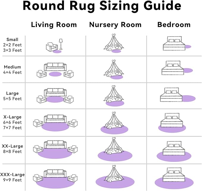 OLANLY Purple Round Rugs for Bedroom - Machine Washable, 4 ft Circle Area Rugs for Living Room, Soft and Fluffy Shaggy Carpet for Teen Girls and Boys, Nursery Rooms, Dorms, Home Decor Aesthetic