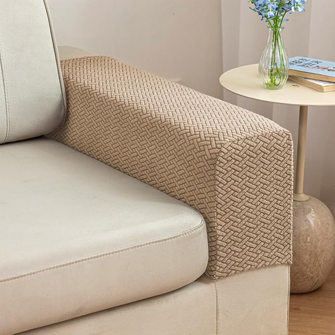 2Pcs Couch Arm Covers, Armrest Cover for Sofa, Sofa Arms Covers Washable Arms with Twist Pins Soft,Skin-Friendly for Pets (Texture Light Coffee, Armrest Cover)