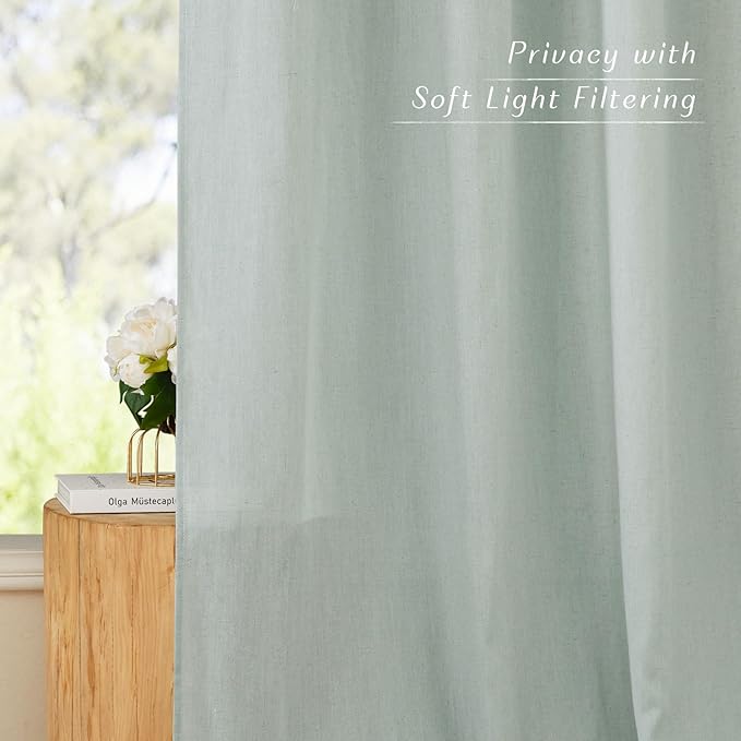NICETOWN Linen Sage Green Window Curtains 84 inches Long, Grommet Thick Linen Blend Window Treatments Privacy Assured with Light Filtering for Bedroom/Living Room, W42 x L84