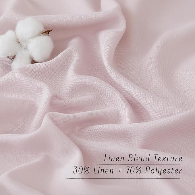 NICETOWN Blush Pink Linen Curtains for Kitchen, Thick Flax Small Window Treatments Semi Sheer Privacy Assured with Light Through for Cafe/Bathroom, W55 x L102, 2 Panels