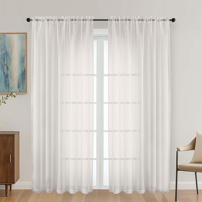 OVZME Ivory Sheer Curtains 72 Inches Long 2 Panels Set, Light Filtering Sheer Curtains for Living Room Bedroom 59 Inch Extra Wide, Modern Voile Filmy Rod Pocket Window Drapes, 59Wx72L Inches