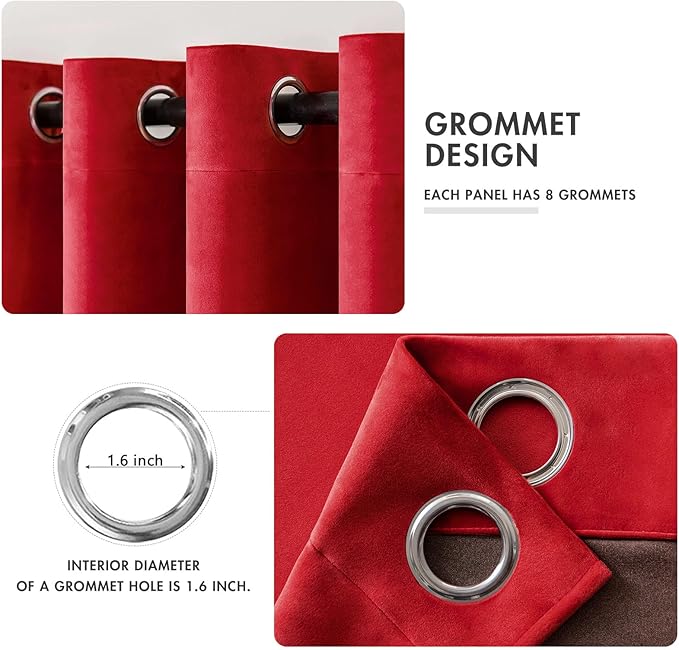 MIULEE Christmas Red Velvet Curtains Elegant Grommet Curtains Thermal Insulated Soundproof Room Darkening Curtains/Drapes for Classical Living Room Bedroom Decor 52 x 90 Inch Set of 2