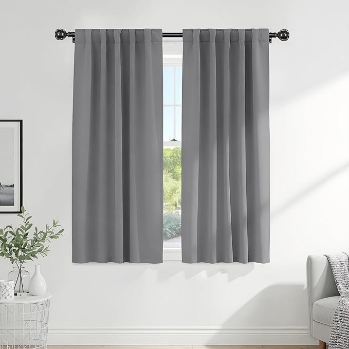 PONY DANCE Blackout Window Curtains - Home Decoration Energy Saving Thermal Insulated Curtain Drapes/Window Coverings with Slot Pocket Living Room, 42" W x 63" L, Silver Grey, 2 Panels