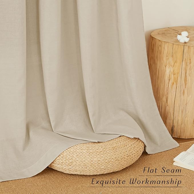 NICETOWN Angora Linen Kitchen Curtains 36 inch Length, Decorative Thick Flax Small Window Treatments Privacy Assured with Light Filtering for Bedroom/Bathroom, W55 x L36, 2 Panels