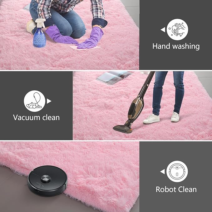 Large Shag Area Rugs for Living Room Bedroom,Big Ultra Soft Fluffy Pink Area Rugs for Dorm,Indoor Carpet Nursery Rugs for Kids Girls Room Home Decor (Pink, 10X14 Feet)