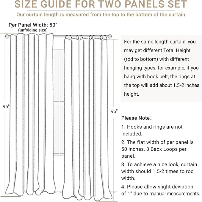 100% Blackout Shield Linen Blackout Curtains for Bedroom 108 Inches Long, Back Tab/Rod Pocket Living Room Drapes, Thermal Insulated Blackout Curtains 2 Panels Set, 50" W x 108" L, Stone Blue
