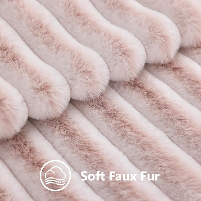 decorUhome Summer Cozy Faux Fur Throw Pillow Covers 16x16 Set of 2 Decorative Soft Plush Striped Modern Farmhouse Boho Couch Pillow Cases with Velvet Back for Sofa Bed Living Room, Pink White