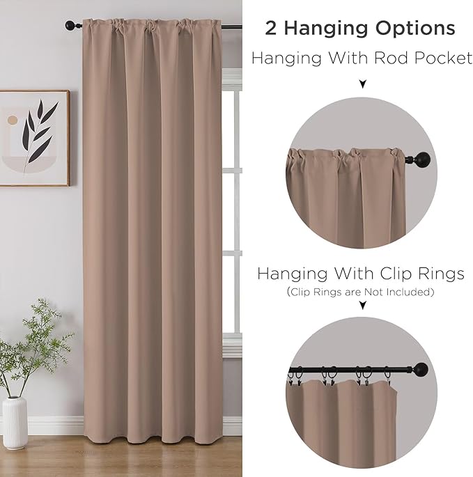 CUCRAF Khaki Blackout Curtains 72 inch Length 2 Panels Set, Rod Pocket Room Darkening Drapes for Bedroom Living Room, Insulated Thermal Light Blocking Window Curtain (W52 x L72 Inch)